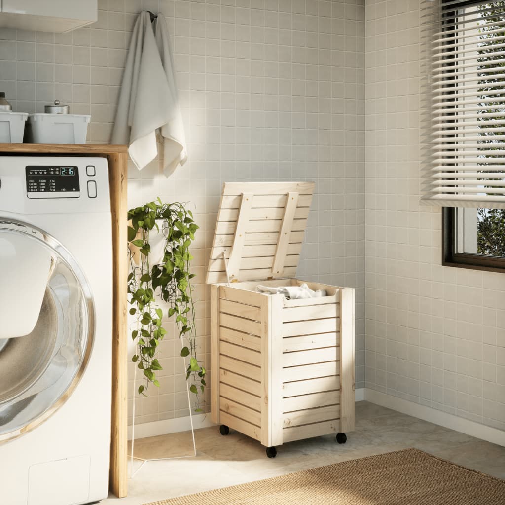 vidaXL Wasmand met wielen RANA 45x45x64 cm massief grenenhout afbeelding