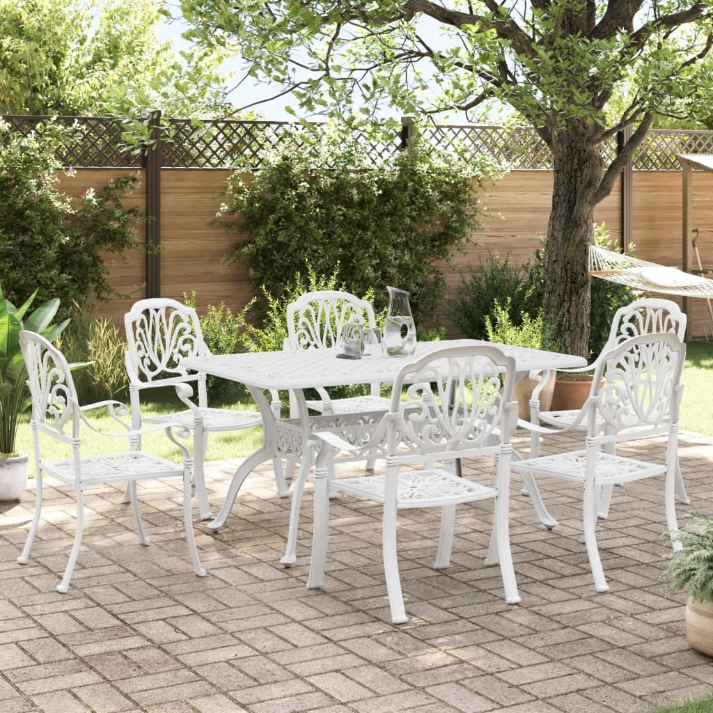 vidaXL Set mobilier de grădină, 7 piese, alb, aluminiu turnat