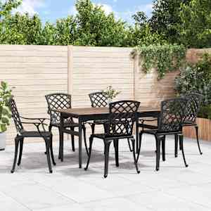 Vrtni stoli 6 kosov liti aluminij črni