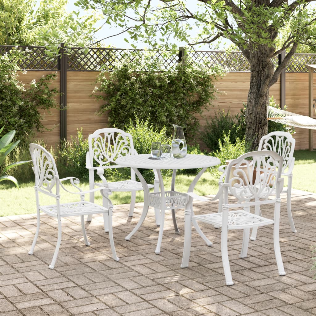 imagem de vidaXL 5 pcs conjunto de jantar para jardim alumínio fundido branco3