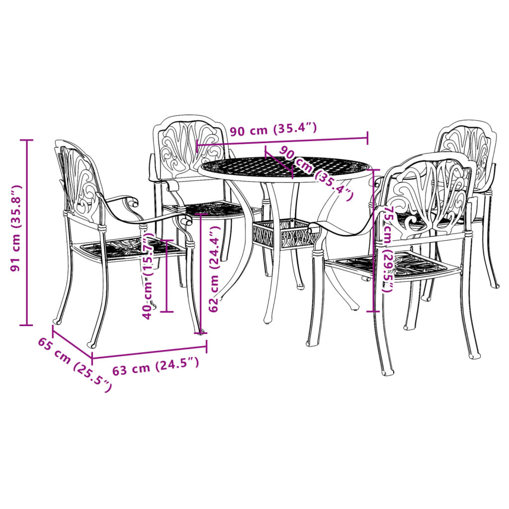 imagem de vidaXL 5 pcs conjunto de jantar para jardim alumínio fundido branco11