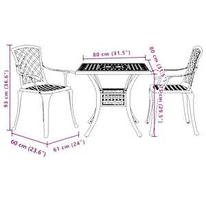3dílný bistro set černý litý hliník - obrázek 11