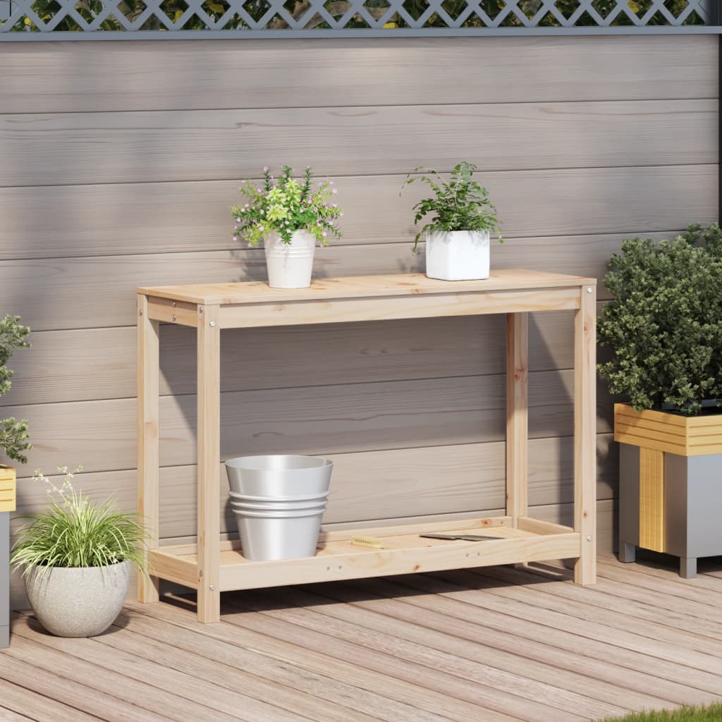 vidaXL Oppottafel met schap 108x35x75 cm massief grenenhout afbeelding