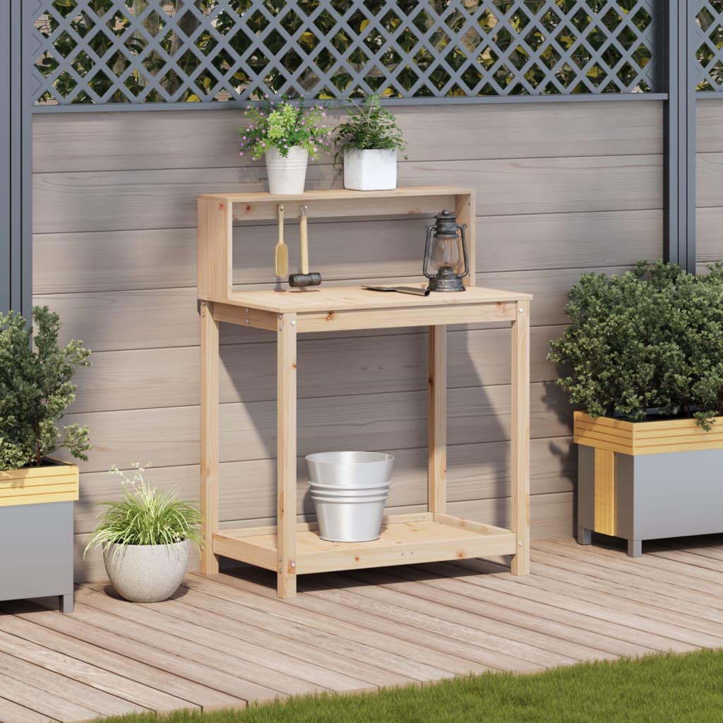 vidaXL Oppottafel met schappen 82,5x50x109,5 cm massief grenenhout afbeelding