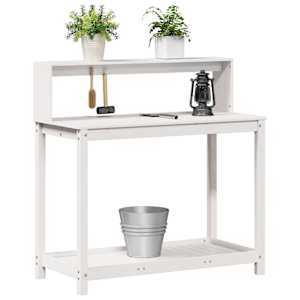 Přesazovací stůl s policemi bílý 108x50x109,5 cm masiv borovice - obrázek 4