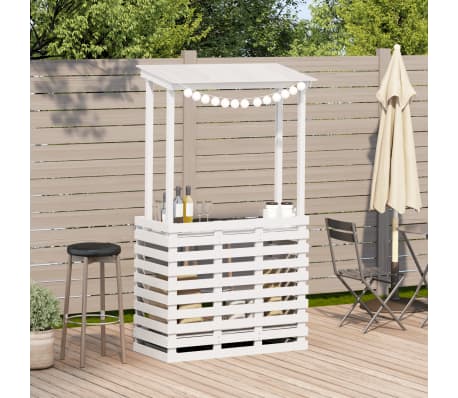 vidaXL Tavolo Bar da Esterno con Tetto Bianco 112,5x57x195,5 cm Legno