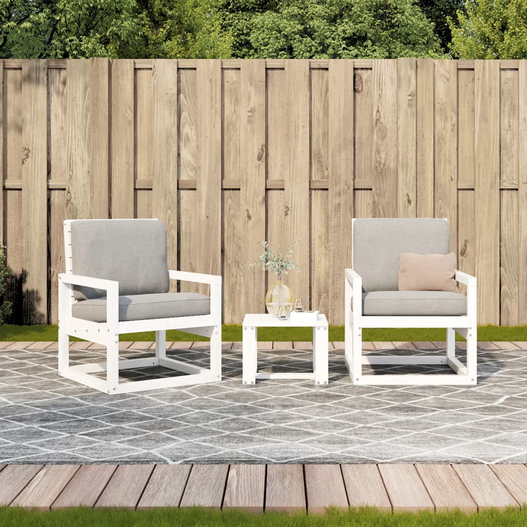 imagem de vidaXL 3 pcs conjunto lounge de jardim madeira de pinho maciça branco4