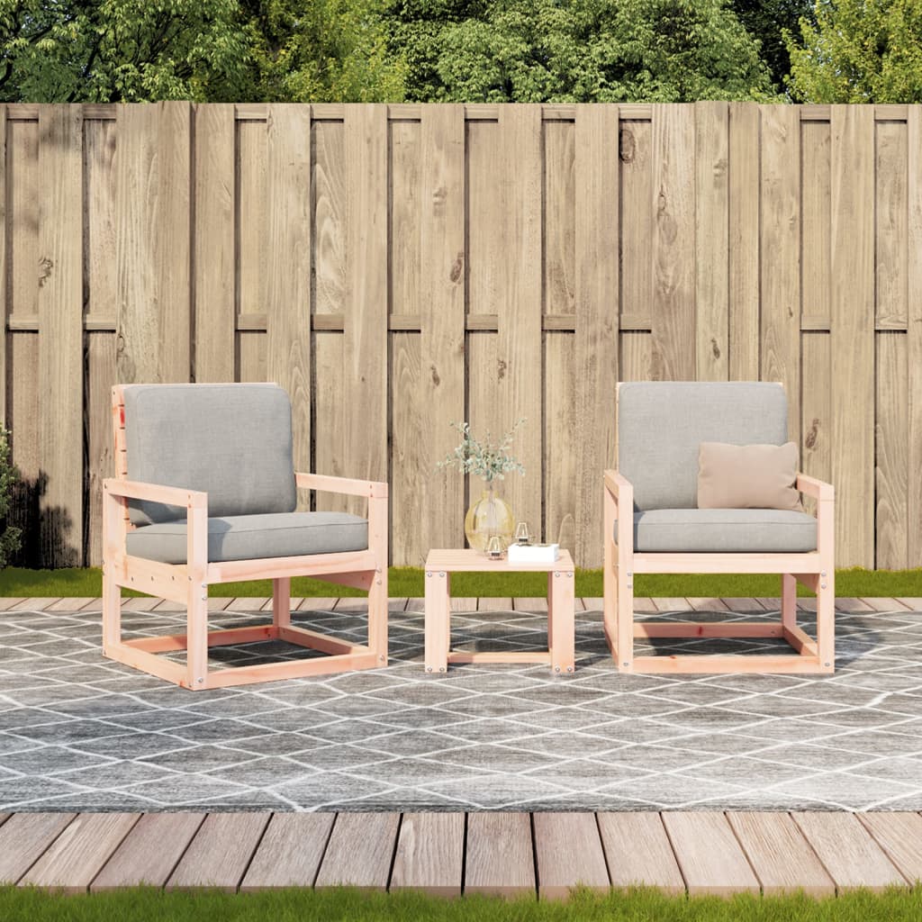 Zestaw mebli ogrodowych drewnianych daglezjowych, 2 krzesła + stolik, lite drewno, 57.5x63x76cm, kolor naturalny