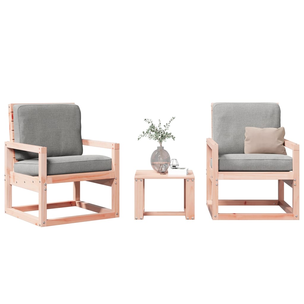 Zestaw mebli ogrodowych drewnianych daglezjowych, 2 krzesła + stolik, lite drewno, 57.5x63x76cm, kolor naturalny