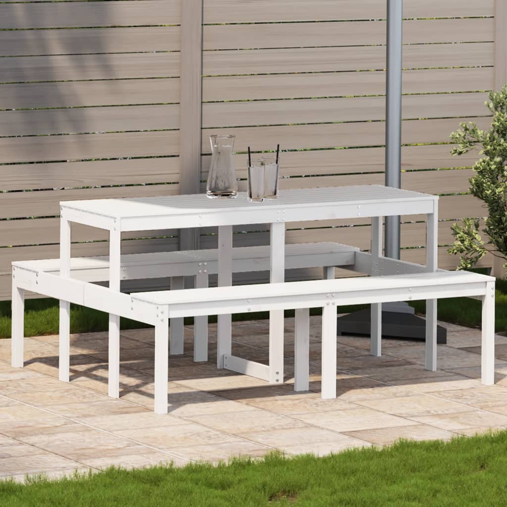 vidaXL picnicbord 160x134x75 cm massivt fyrretræ hvid