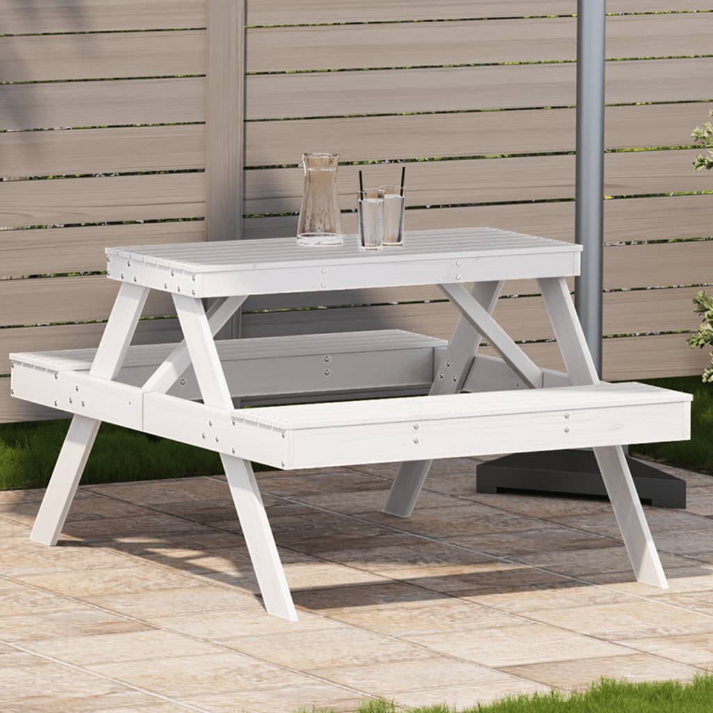 vidaXL picnicbord 105x134x75 cm massivt fyrretræ hvid