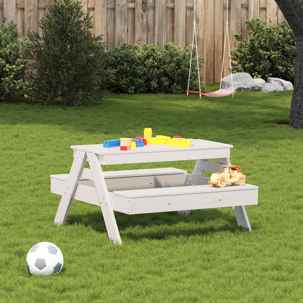 vidaXL Picknicktafel voor kinderen 88x97x52 cm massief grenenhout wit afbeelding