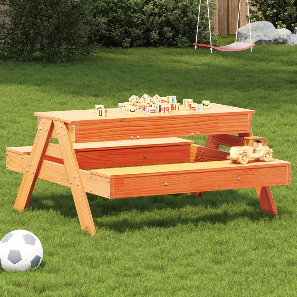 Picnic Table with Sandpit for Kids Sand Play Table Solid Wood Pine vidaXL