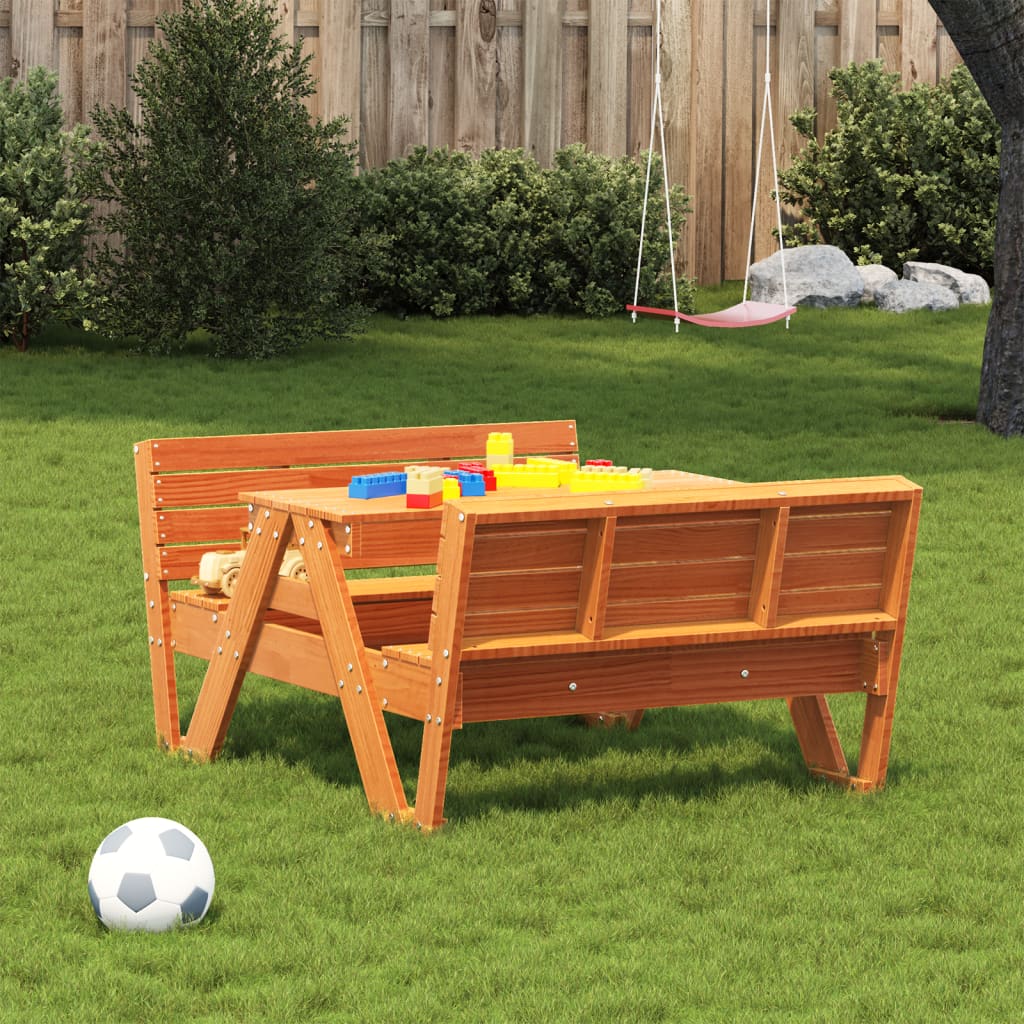 Thumbnail - vidaXL Picknicktisch für Kinder Wachsbraun 88x122x58 cm Massivholz