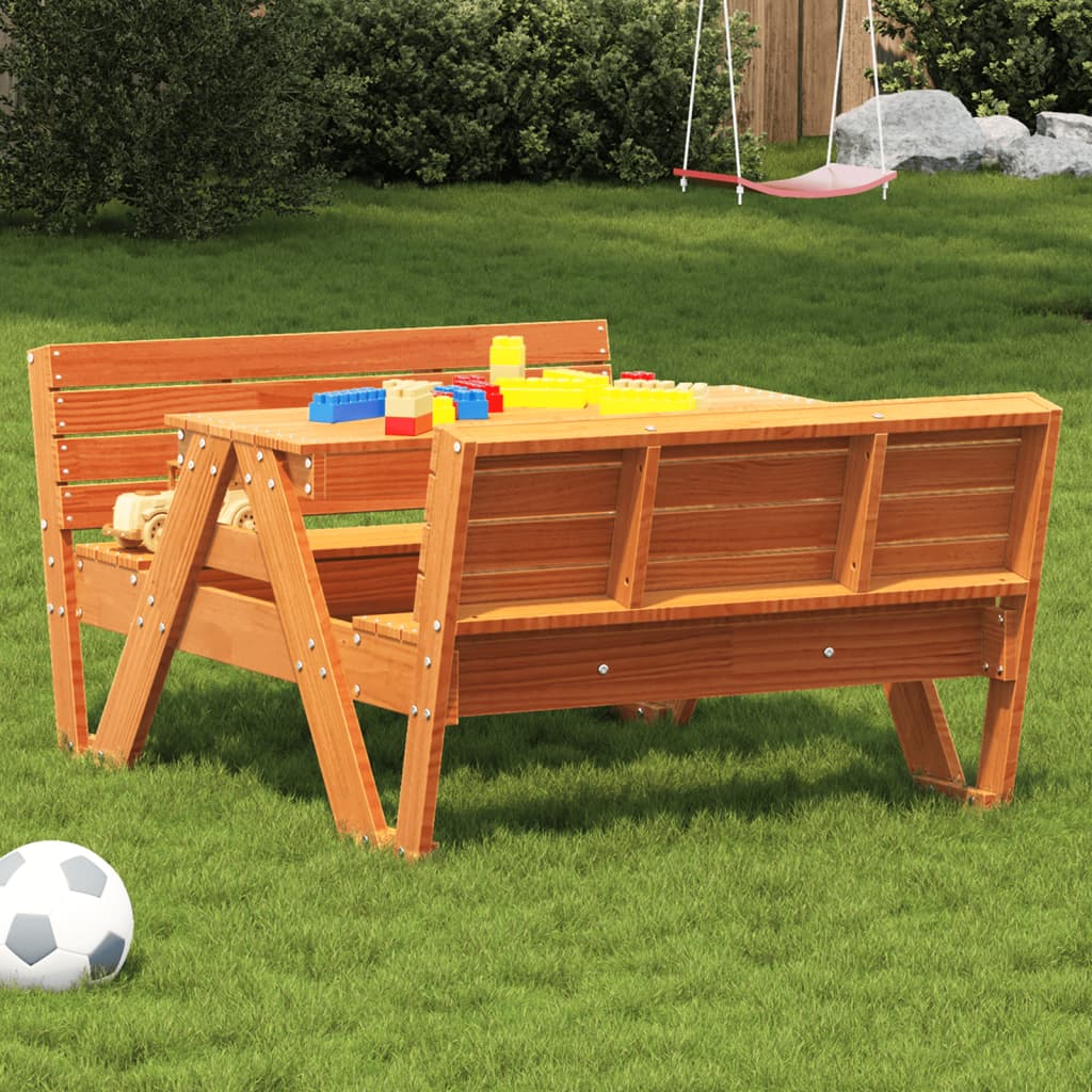 vidaXL Picknicktisch für Kinder Wachsbraun 88x122x58 cm Massivholz