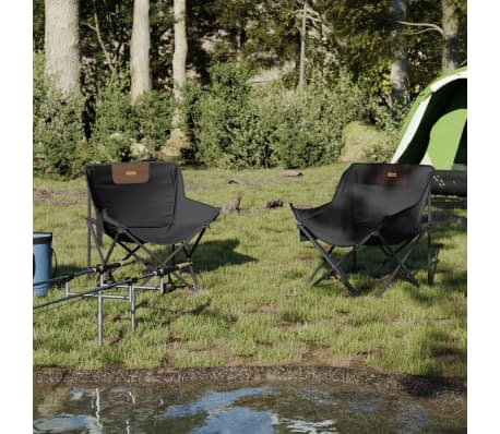 vidaXL Campingstoelen 2 st met vakje inklapbaar zwart