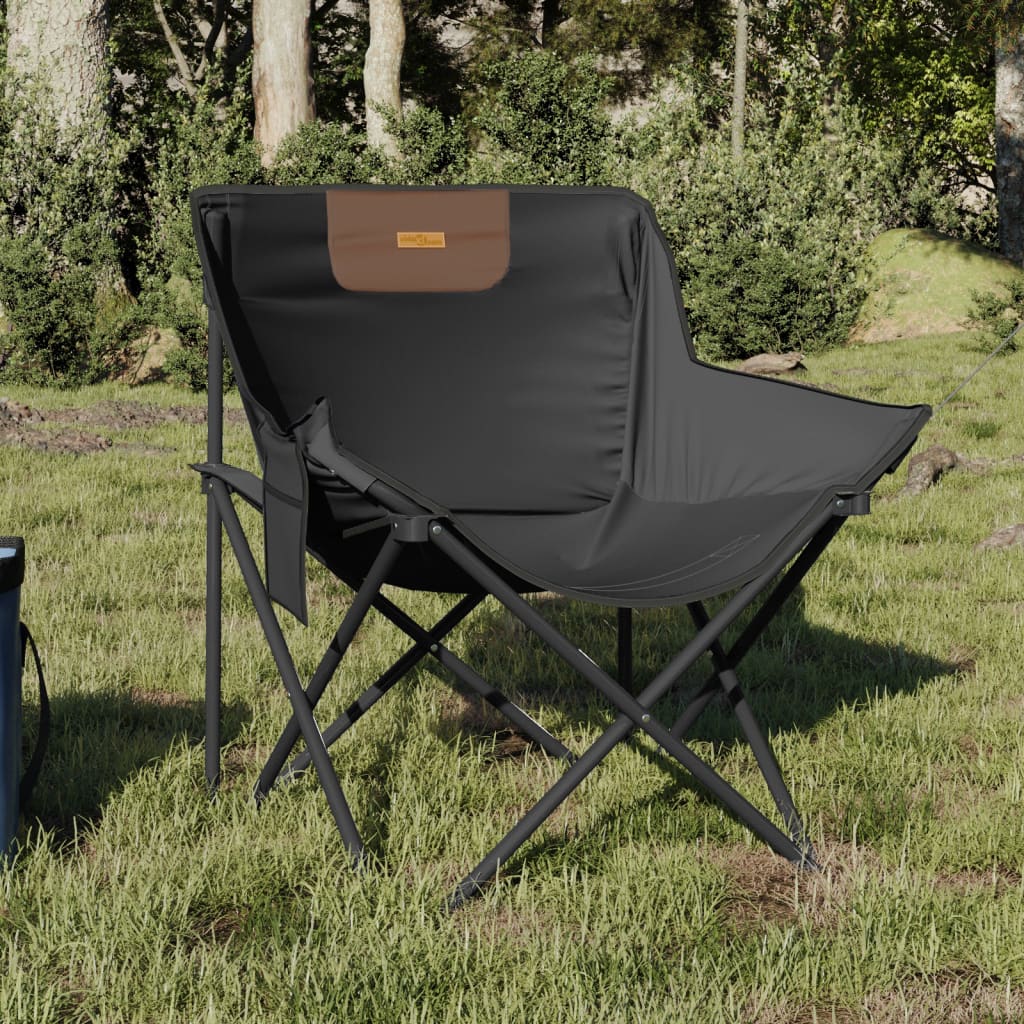 vidaXL Scaune de camping cu buzunar, pliabile, 2 buc., negru