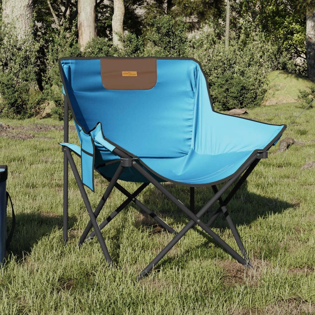 vidaXL Scaune de camping cu buzunar, pliabile, 2 buc., albastru aprins
