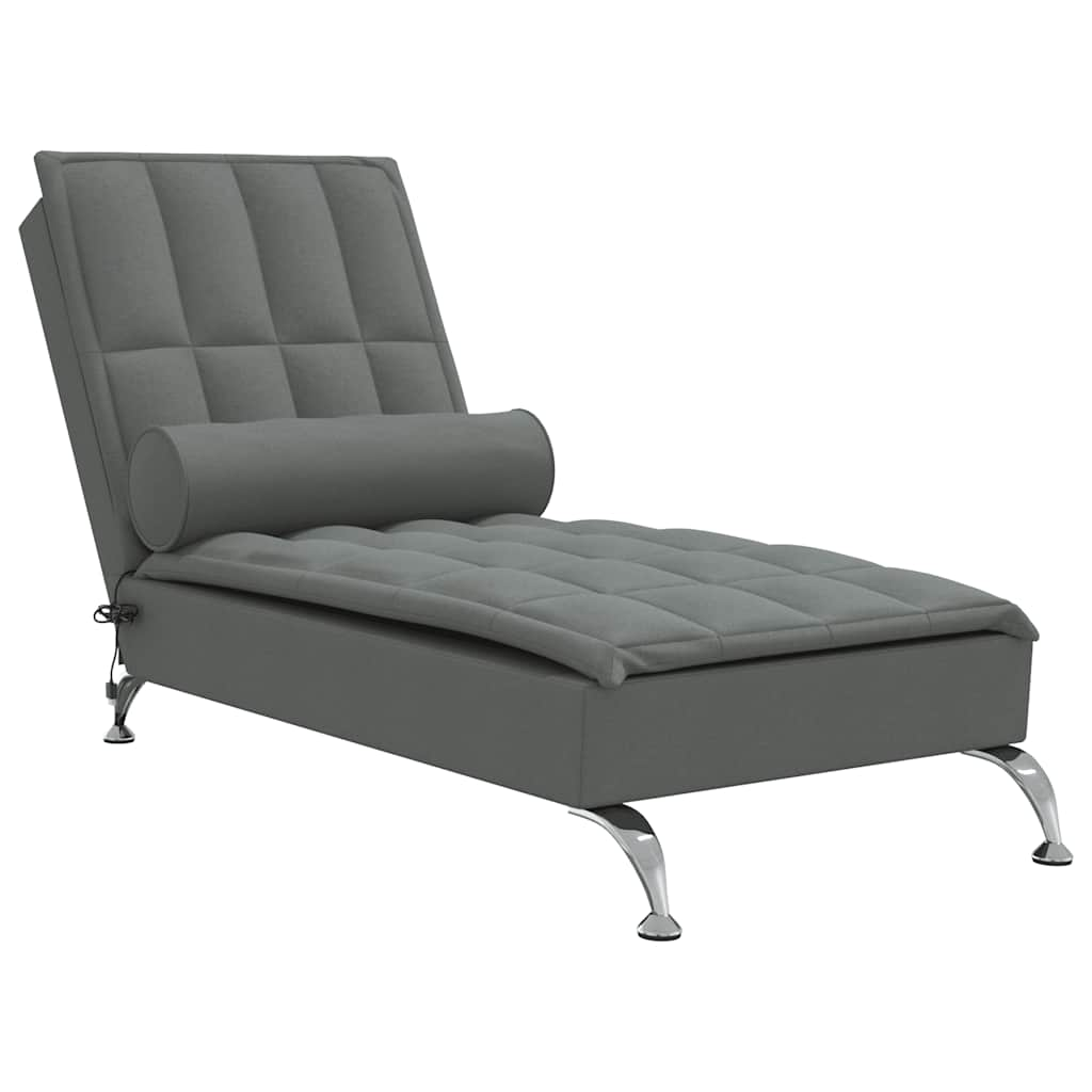 VidaXL Massage Chaise Lounge With Bolster Dark Grey Fabric