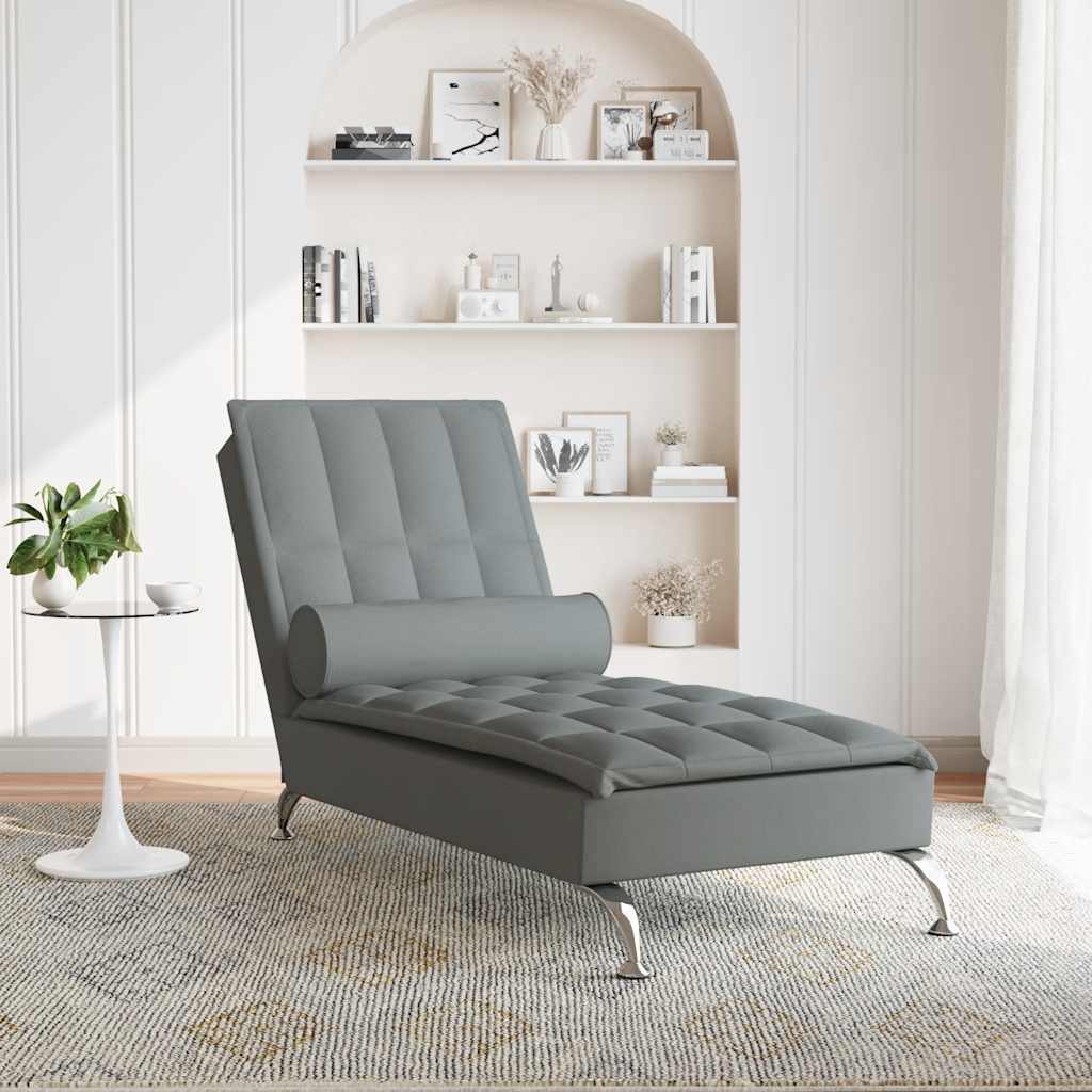 vidaXL Massage chaise longue met bolster stof donkergrijs afbeelding