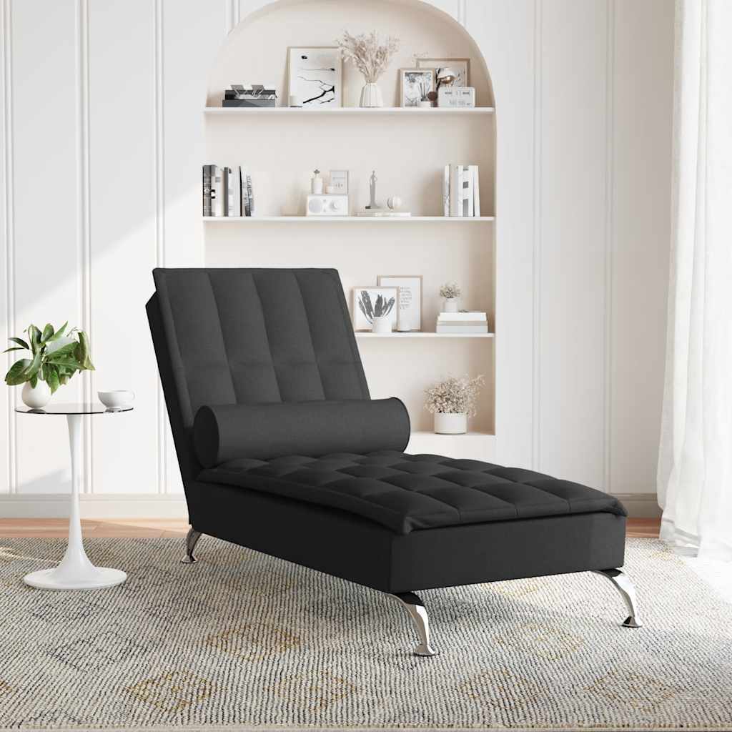 vidaXL Massage chaise longue met bolster stof zwart afbeelding