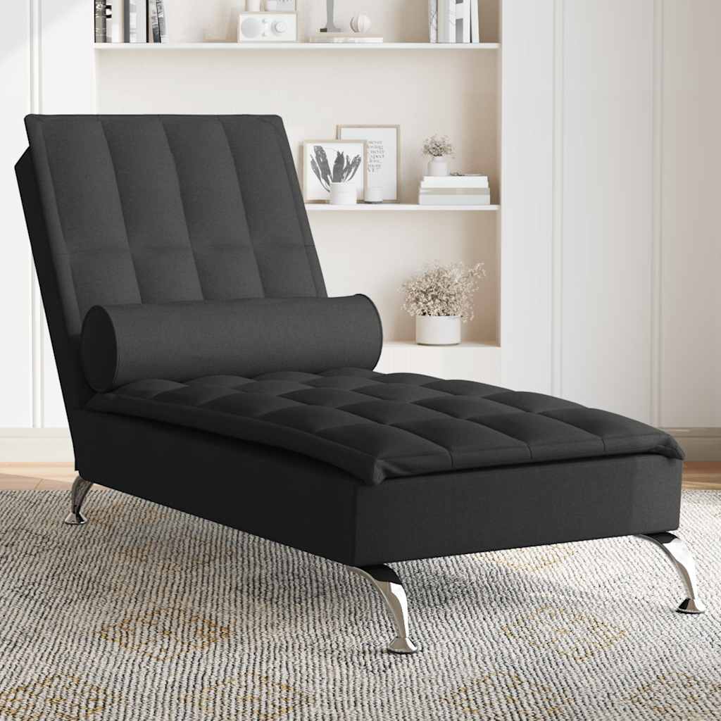 vidaXL Massage-Chaiselongue mit Nackenrolle Schwarz Stoff