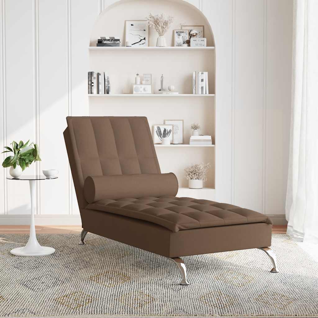 vidaXL Massage chaise longue met bolster stof bruin afbeelding