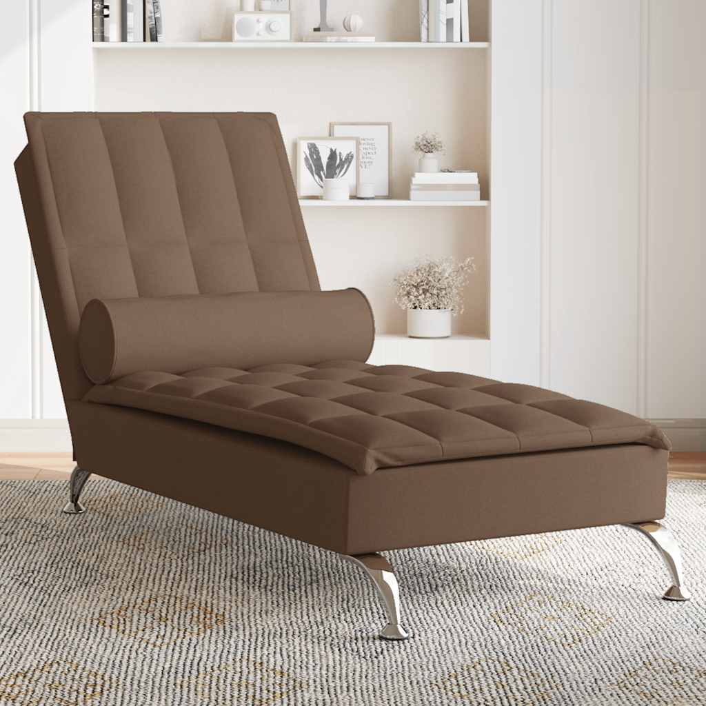 vidaXL Massage-Chaiselongue mit Nackenrolle Braun Stoff