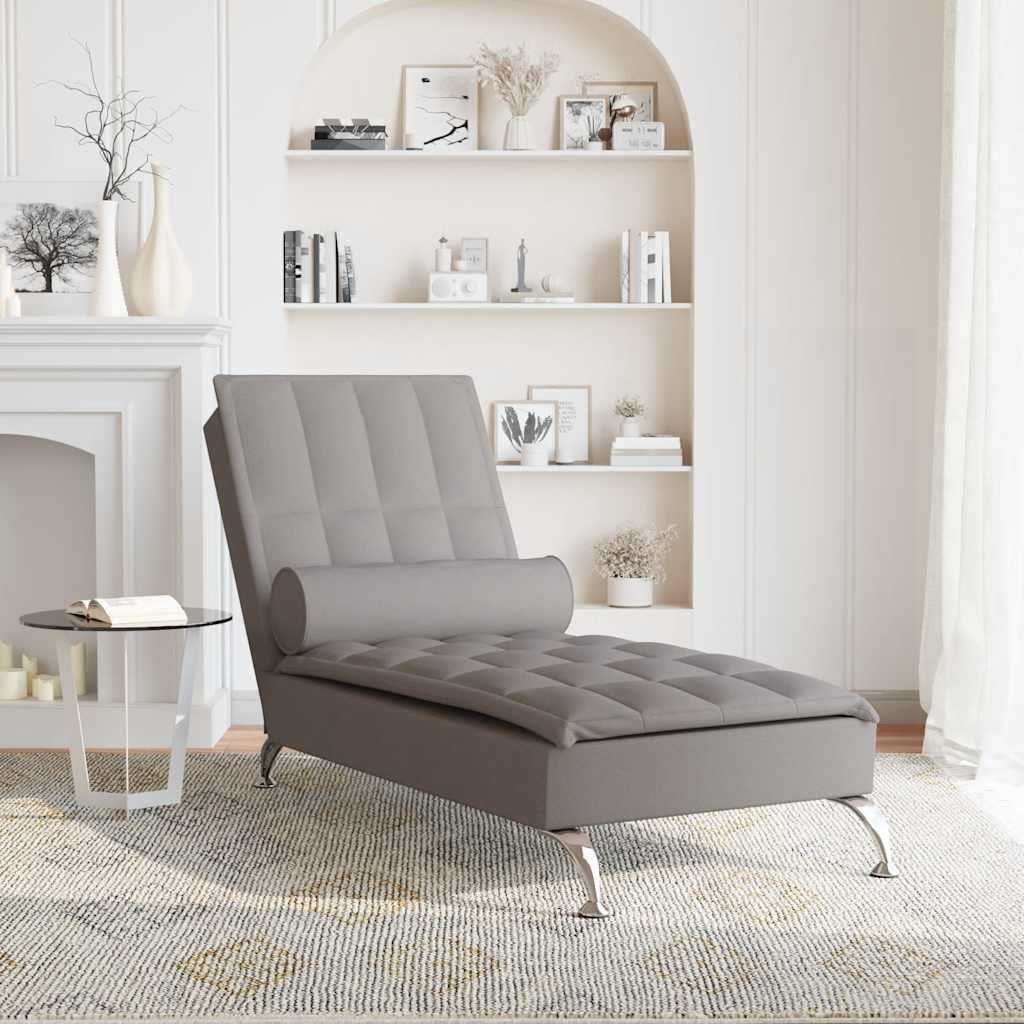 vidaXL Massage chaise longue met bolster stof taupe afbeelding