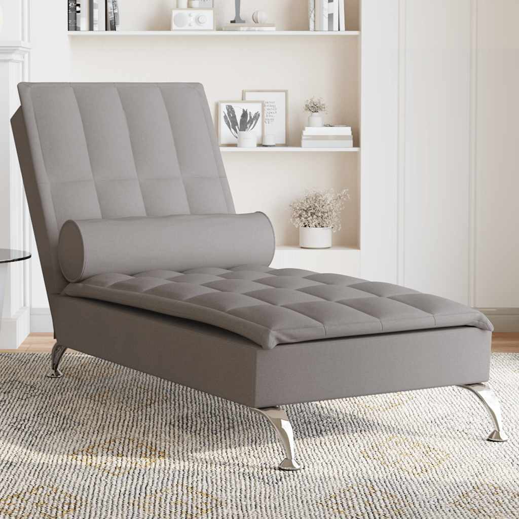 vidaXL Massage-Chaiselongue mit Nackenrolle Taupe Stoff