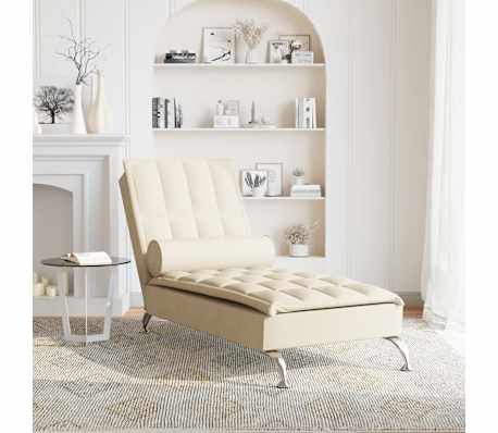vidaXL Chaise longue de massage avec traversin cr&egrave;me tissu
