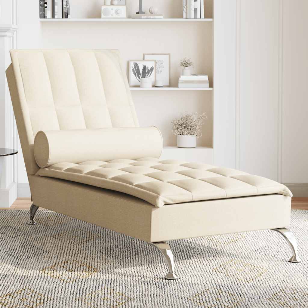 vidaXL Massage-Chaiselongue mit Nackenrolle Creme Stoff