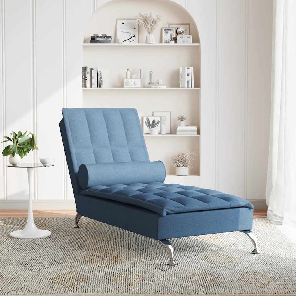 vidaXL Massage chaise longue met bolster stof blauw afbeelding
