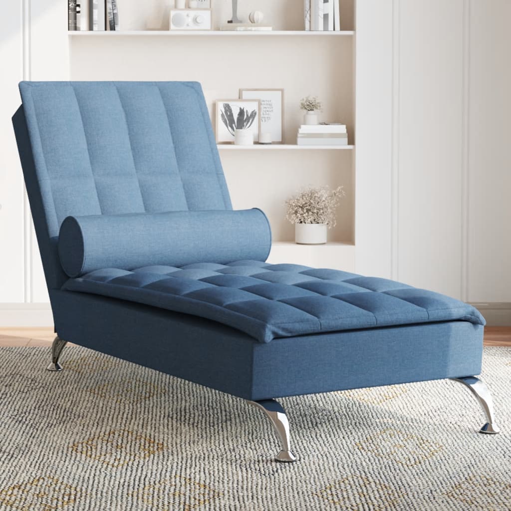 vidaXL Massage-Chaiselongue mit Nackenrolle Blau Stoff