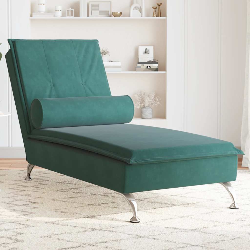 Thumbnail - vidaXL Massage-Chaiselongue mit Nackenrolle Dunkelgrün Samt