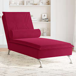 vidaXL Massage-Chaiselongue mit Nackenrolle Weinrot Samt