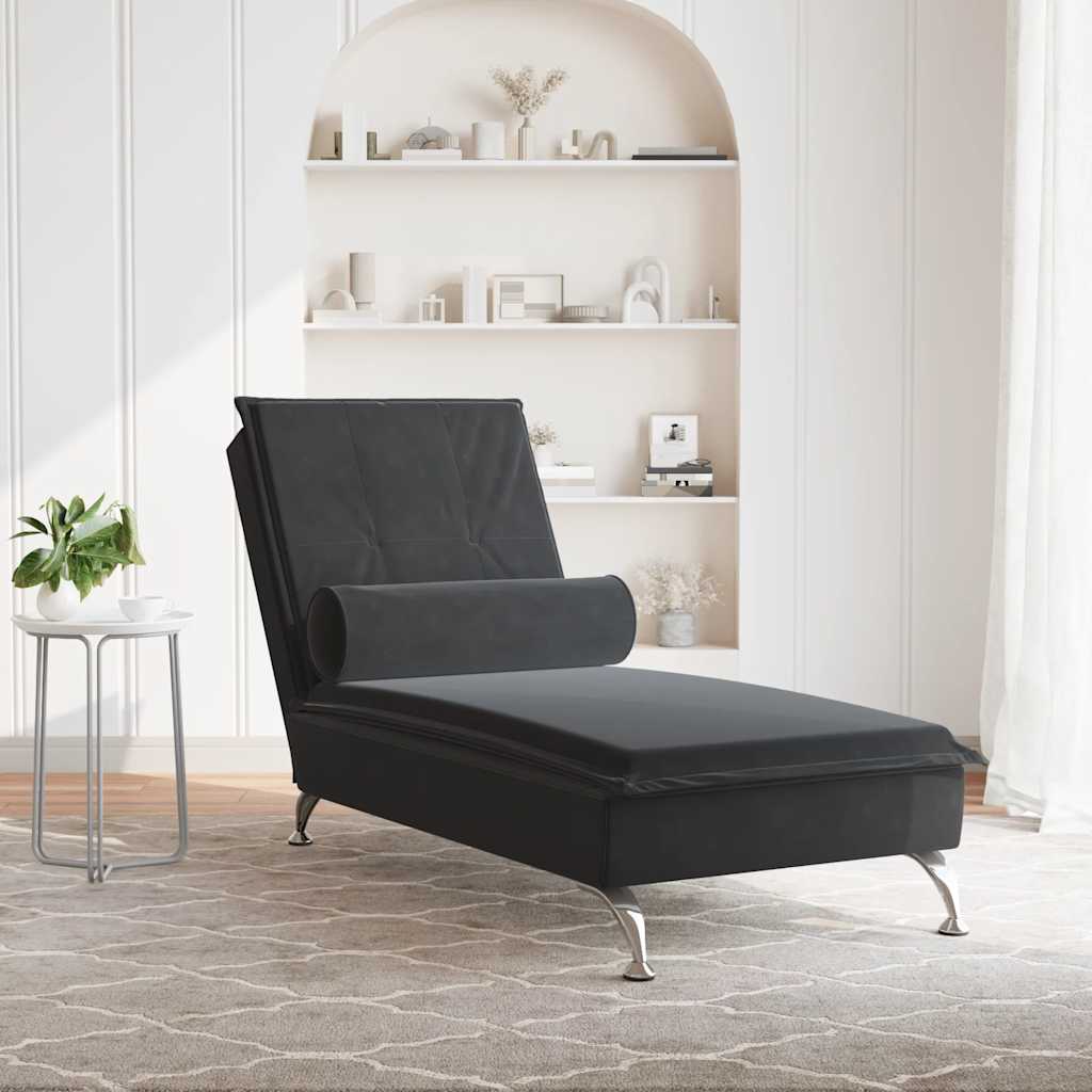 vidaXL Massage chaise longue met bolster fluweel zwart afbeelding