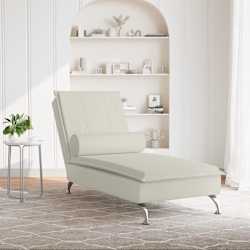 vidaXL Chaise longue de massage avec traversin cr&egrave;me velours