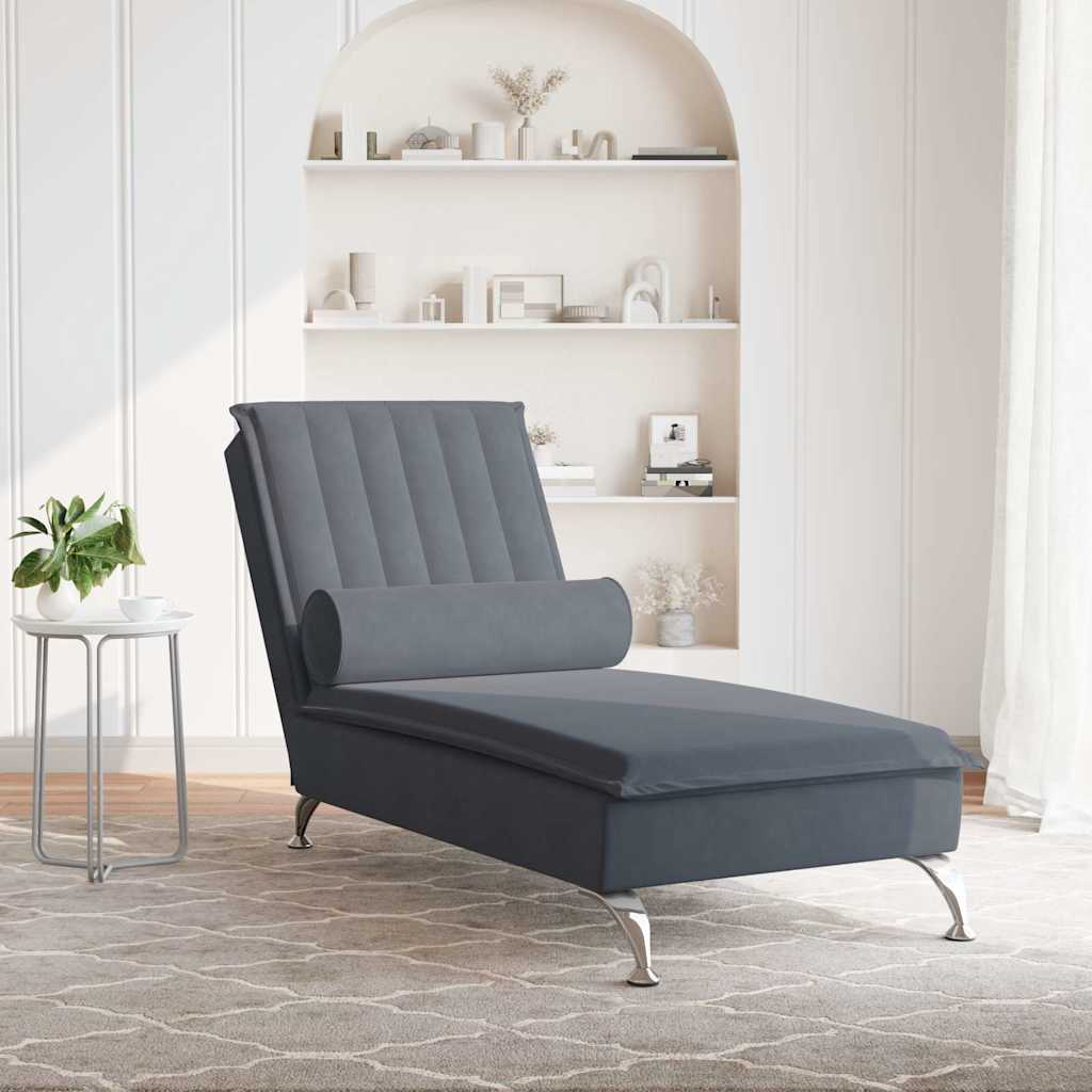 Thumbnail - vidaXL Massage-Chaiselongue mit Nackenrolle Dunkelgrau Samt