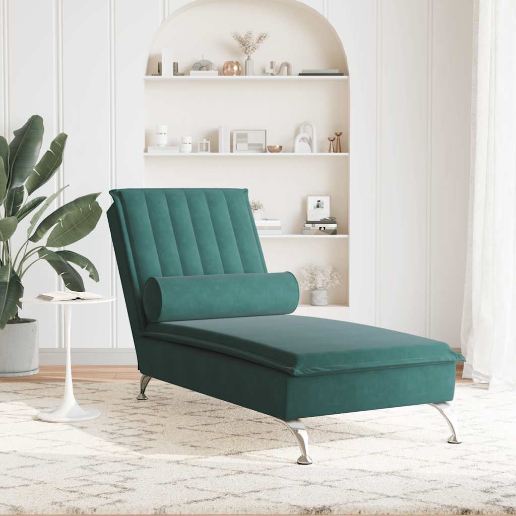 vidaXL Massage chaise longue met bolster fluweel donkergroen afbeelding