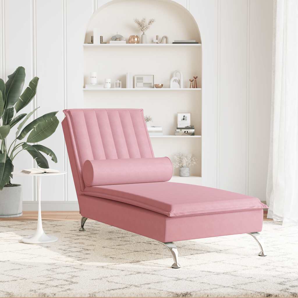 vidaXL Massage chaise longue met bolster fluweel roze afbeelding