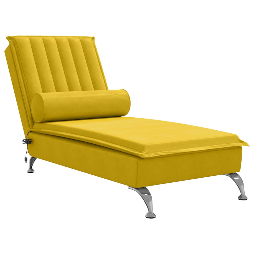 vidaXL Masážní lenoška s podhlavníkem žlutá samet