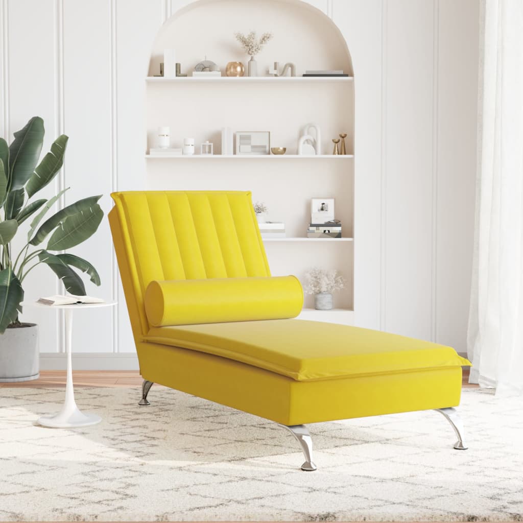 vidaXL Massage chaise longue met bolster fluweel geel