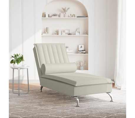 vidaXL Sof&aacute; div&aacute;n de masaje con coj&iacute;n de terciopelo crema