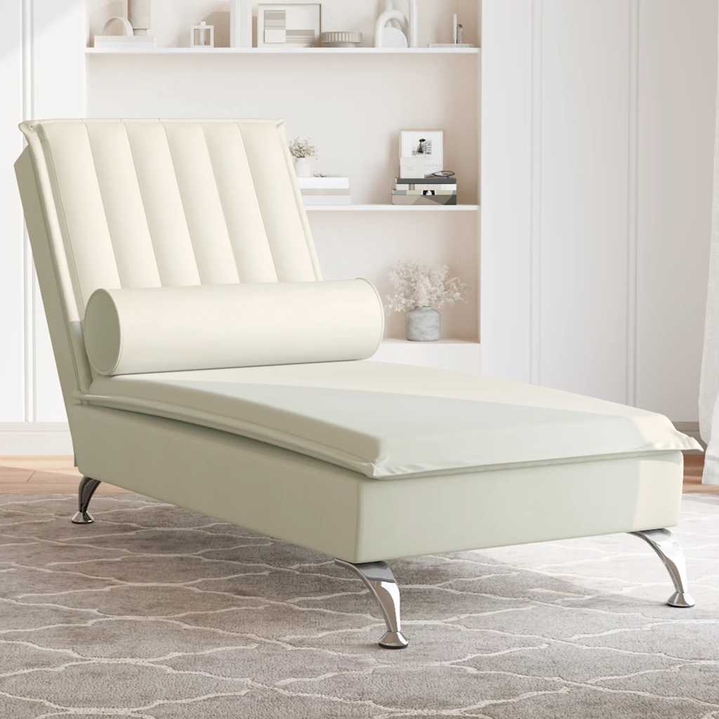 vidaXL Massage-Chaiselongue mit Nackenrolle Creme Samt