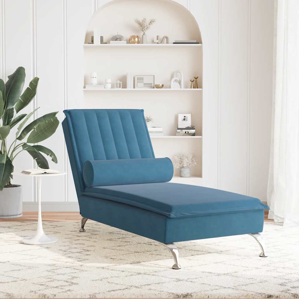 vidaXL Massage chaise longue met bolster fluweel blauw afbeelding