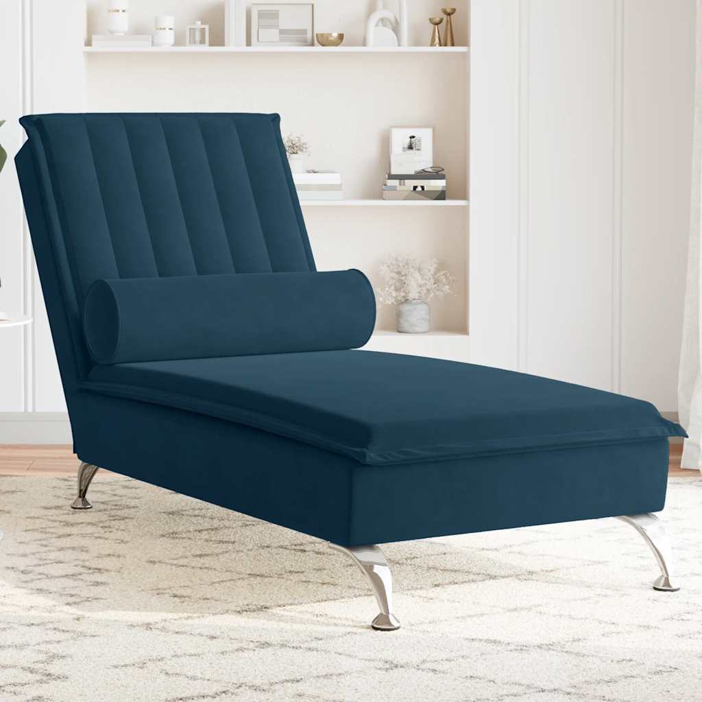 vidaXL Massage-Chaiselongue mit Nackenrolle Blau Samt