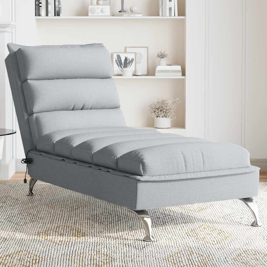 vidaXL Massage-Chaiselongue mit Kissen Hellgrau Stoff