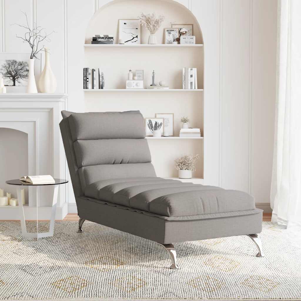 vidaXL Massage chaise longue met kussens stof taupe afbeelding