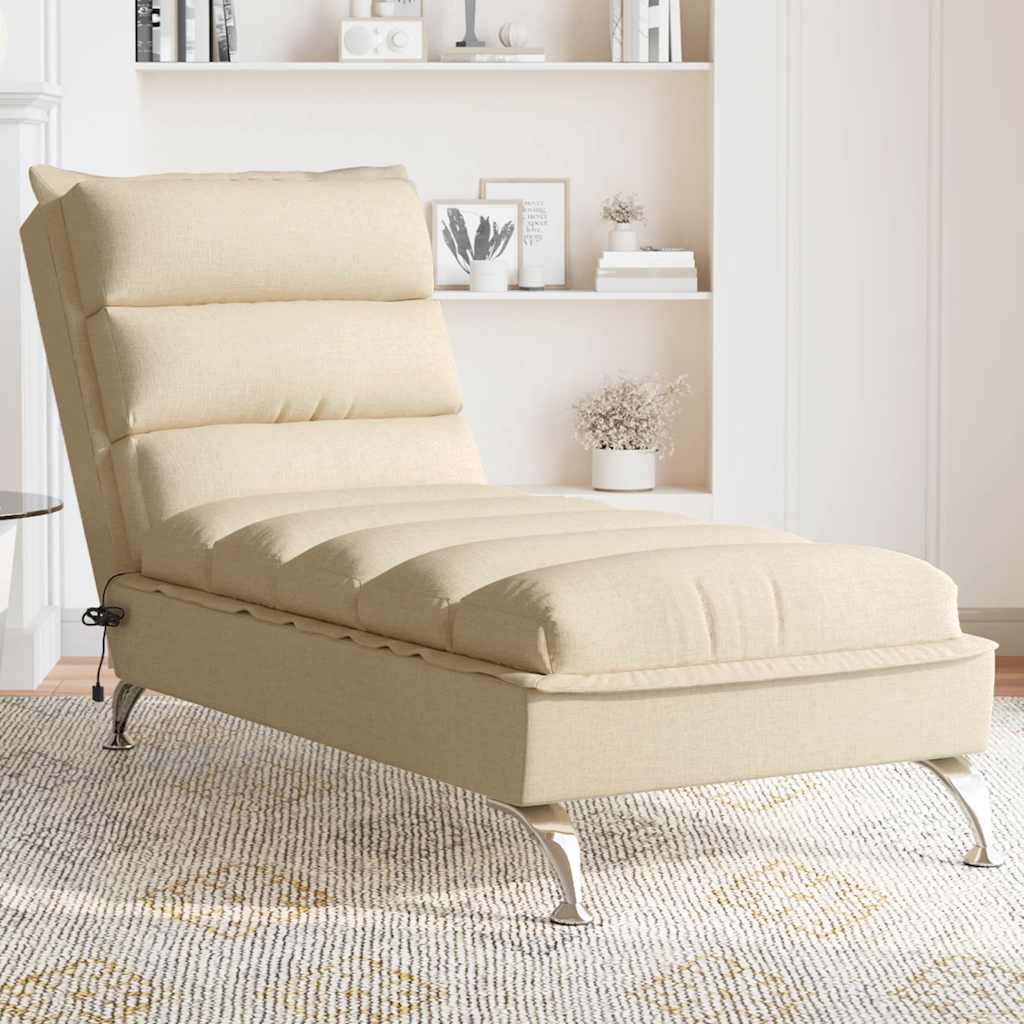 vidaXL Massage-Chaiselongue mit Kissen Creme Stoff